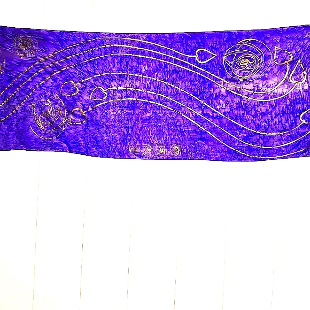 Mulberry Silk purple watercolor mettalic hearts and flowers fairy scarf